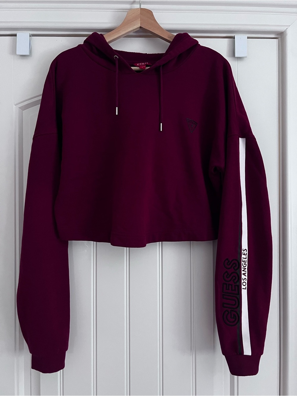 Guess Cropped Hoodie in Burgundy